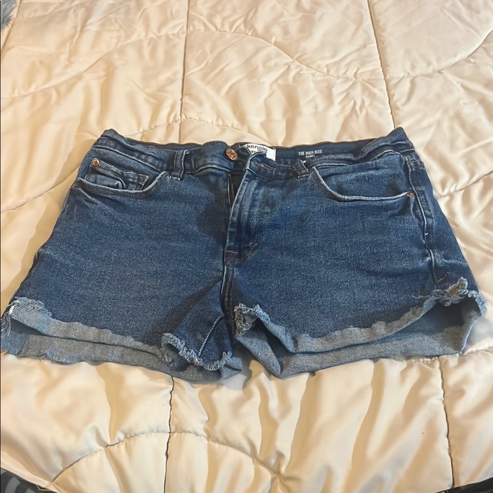 Kensie Blue Jean Shorts with Frayed Hem